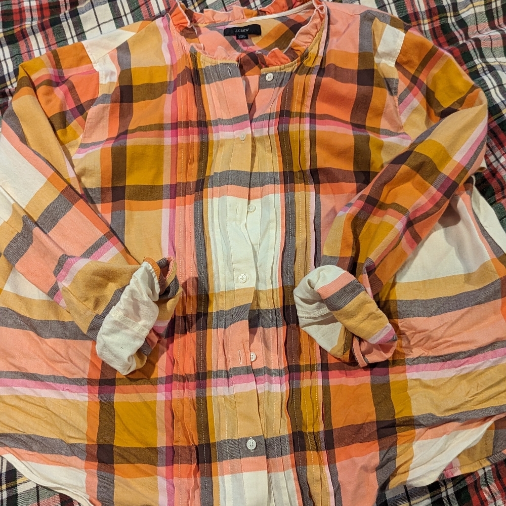 J Crew plaid top with ruffle XXL NWT